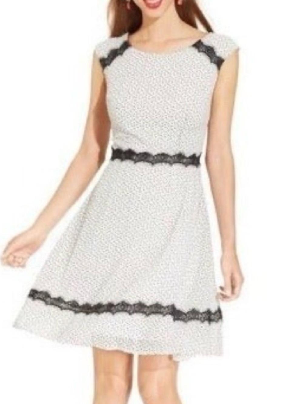 Betsey Johnson White Dress with Black Lace Trim